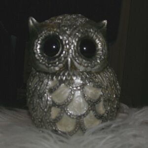 Silver and Cream Glass Owl Figurine Decor